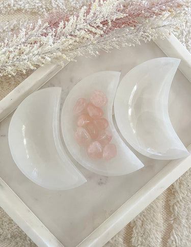 Selenite Moon Bowl decor Halo Quartz